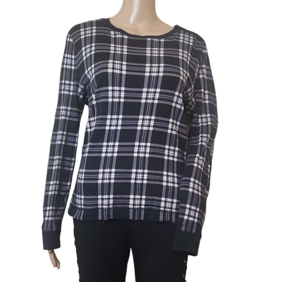 Lauren Ralph Lauren Tops - LAUREN RALPH LAUREN Plaid Long Sleeve Black White Zipper Faux Suede Top
